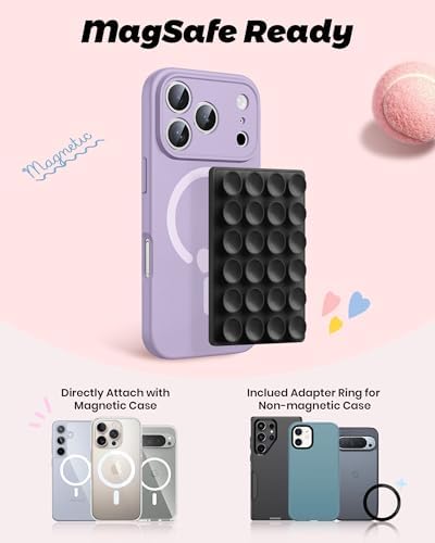 amBand Magnetic Sticky Phone Suction Grip for MagSafe, Removable for Wireless Charging, Durable Magnet Silicone Portable Mount Stand for iPhone 18 17 16 15 14 13 Series, Hands-Free Video/Selfie, Black - Image 2