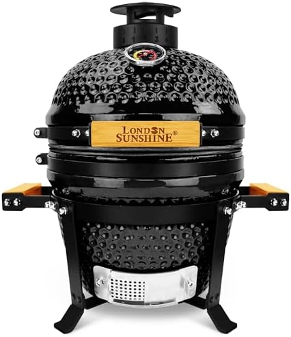 London Sunshine 13-Inch Ceramic Kamado Grill, Waterproof Vent Cap, Black by LondonSunshine