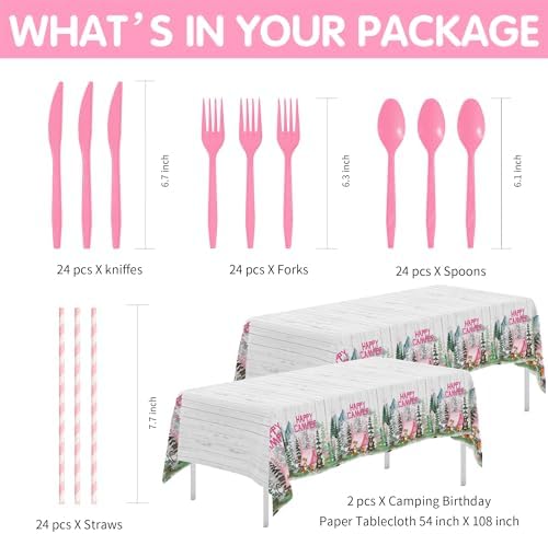 Camping Birthday Party Supplies Girl, Happy Camper Theme, Serves 24 - Image 3