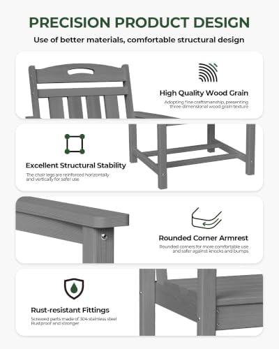 HDPE Outdoor Patio Dining Chairs with Wide Seat, Oversized, Grey - Image 6