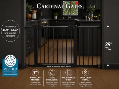 Cardinal Gates PG26.4 Baby & Pet Pressure Gate, Black, 48.75-51.50 in - Image 2