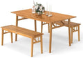 Tangkula 3 Pieces Patio Dining Set, Acacia Wood Space Saving Outdoor Rectangular Picnic Table with 1.97” Umbrella Hole and 2 Benches, for Yard, Garden and Poolside by TANGKULA