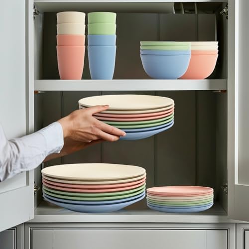 Wrova Wheat Straw Dinnerware Sets 40PCS, Unbreakable Plates and Bowls Sets Service for 8, Microwave and Dishwasher Safe Dish Set, Dinning Plates/Cereal Bowls/Drinking Cups for Kitchen,Camping-Nordic - Image 7
