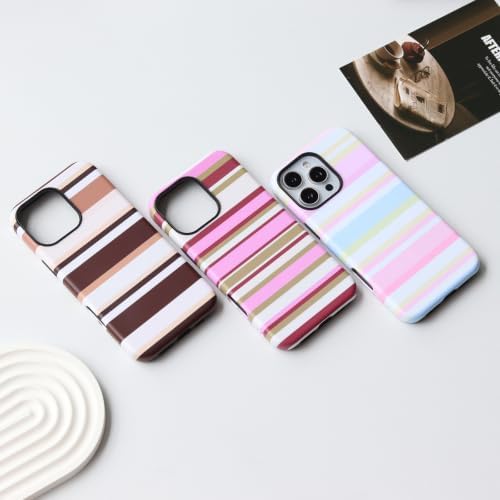 for iPhone 16 Pro Case, Magnetic Matte Frosted Dual-Layer Striped Phone Case for Women, Retro Aesthetic Cover Compatible with Mag Safe Accessories - Pastel Dream - Image 6