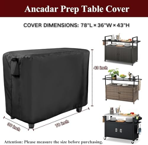 Prep Table Cover for Movable Dining Cart Table, 78inch Outdoor BBQ Cart Cover Bar Tool Cart Covers Cooler Covers - 78"L×36"W×43"H, Black - Image 3