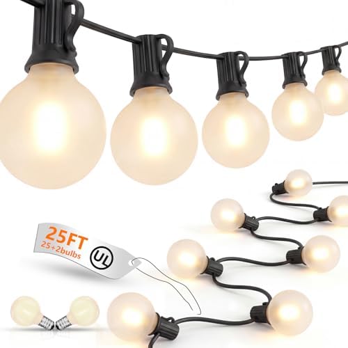 LED Outdoor String Lights 25Ft G40 Frosted White Globe Patio Lights Waterproof with 27 Shatterproof LED Bulbs, Hanging Outdoor Christmas Decorations Lights for Backyard Bistro Wedding Party Garden by Goothy