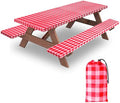 7ft 84in Picnic Table and Bench Cover, 3 Pack, Red-White Checkered by KENOBEE