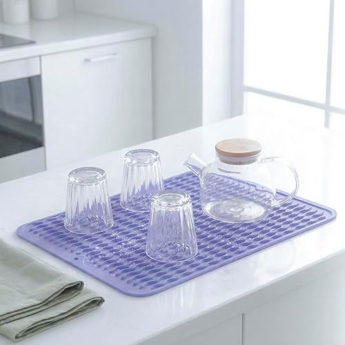 MicoYang Silicone Dish Drying Mat — Quick-Dry Ridges Counter & Sink Pad, Heat-Resistant Trivet to 450°F, Non-Slip & Dishwasher Safe, Roll-Up Storage, 18 Colors & 9 Sizes (Light Purple, 16"×12") - Image 6