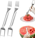 2Pcs Watermelon Fork Slicer Cutter, Stainless Steel 2-in-1 Watermelon Fork Slicer, Portable Watermelon Fork Watermelon Cutter Slicer Tool Fruit Forks Slicer for Home Party Camping Kitchen Gadget by Unknown