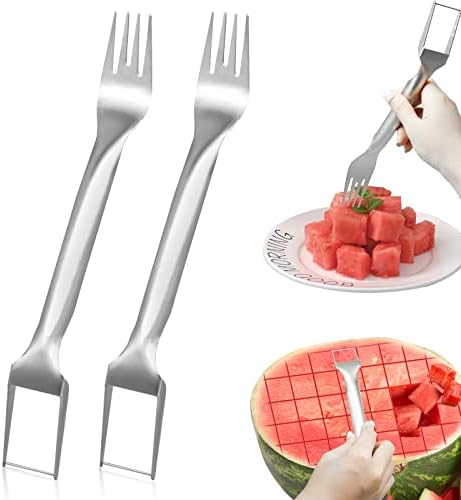 2Pcs Watermelon Fork Slicer Cutter, Stainless Steel 2-in-1 Watermelon Fork Slicer, Portable Watermelon Fork Watermelon Cutter Slicer Tool Fruit Forks Slicer for Home Party Camping Kitchen Gadget by Unknown