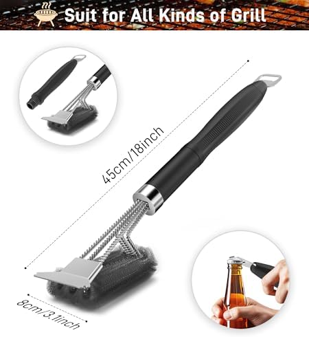 Grill Brush and Scraper-18 Adjustable Handle Safe BBQ Grill Brush for Outdoor Grill-Deep BBQ Clearning Brush wih Bottle Operner Extra Strong Grill Cleaner Accessories for Gas/Charcoal Grilling Grates - Image 2