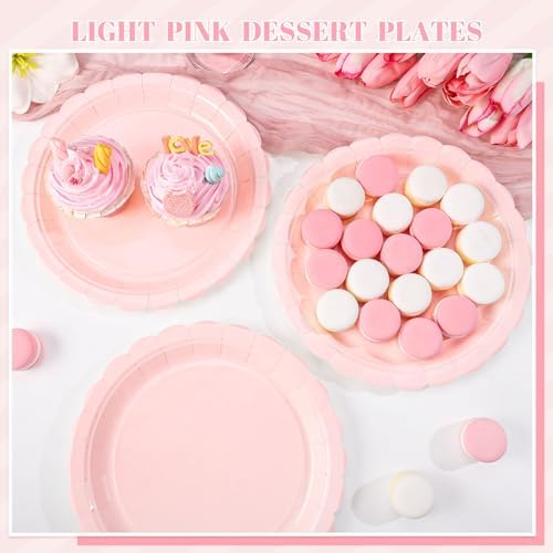 NatNarr 30 Pk Pink Paper Plates 9" Disposable Scalloped Pink Birthday Plate - Image 4