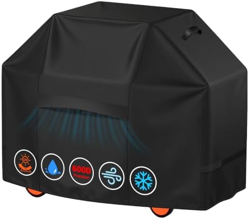 iCOVER Grill Cover 82 Inch, BBQ Grill Cover for Outdoor Grill, 600D Heavy-Duty Waterproof BBQ Cover, Large Barbecue Gas Grill Covers for Weber, Charbroil, Brinkmann, Nexgrill and More, Black by iCOVER