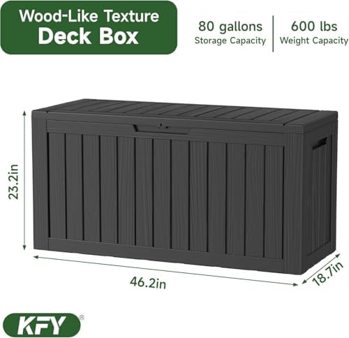 90 Gallon Waterproof Resin Deck Box, UV Resistant Outdoor Storage for Garden, Patio, Porch, Delivery（Black，80 Gallon） - Image 2