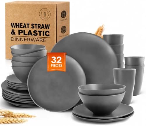 Teivio 32-Piece Plates and Bowls Sets for 8, Irregular Gray Dinnerware Sets by Teivio