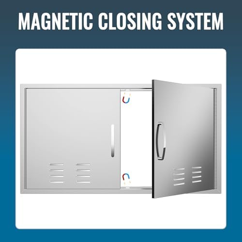 Outdoor Kitchen Doors with Vents - 42W x 21H Inch - 304 Stainless Steel BBQ Double Access Door with Detachable Handles for Outdoor Grill Cabinet,BBQ Island - Image 5