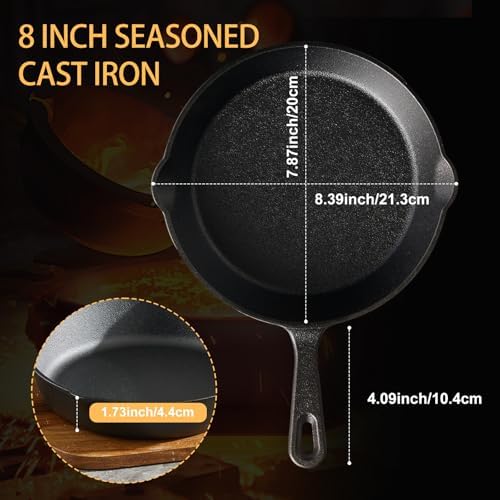 EWFEN Cast Iron Skillet 8 Inch, Pre-Seasoned Frying Pan, Heavy-Duty Professional Restaurant Chef Quality Cookware with Drip Spout, Indoor & Outdoor Use, Compatible with Oven, Stove, Grill & Campfire - Image 2