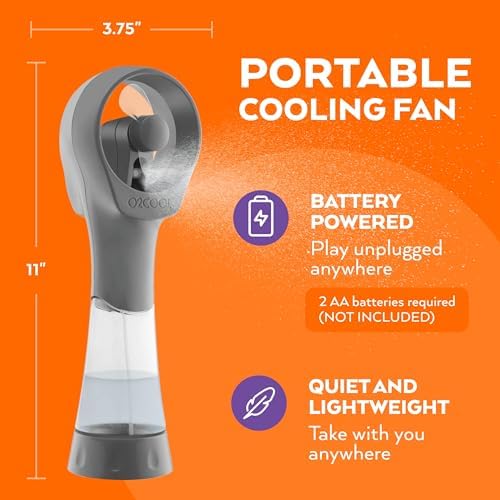 O2COOL Elite Handheld Misting Fan Battery Powered Grey - Image 4