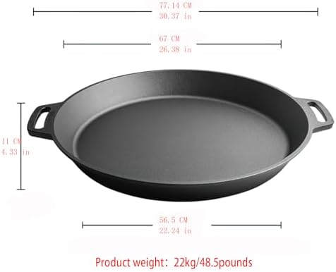 LI-GELISI 26-inch cast iron frying pan with double auxiliary handles, nitrogen-treated for rust resistance, suitable for stoves/grills/campfires, heavy-duty frying pan for outdoor cooking - Image 2