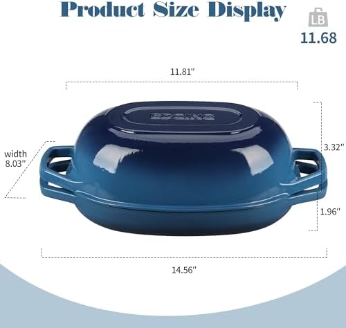 EDGING CASTING Enameled Cast Iron Oval Dutch Oven Pot with Lid, Dutch Oven for Sourdough Bread Baking, Bread Oven, Bread Dutch Oven, Oval Bread Pan, 5qt, Lake Blue - Image 2