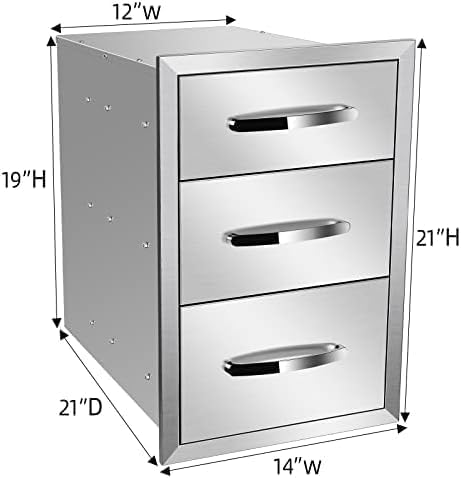 Outdoor Kitchen Drawers Stainless Steel 3-Drawer BBQ Drawer Enclosed Built-in Drawer Flush Mount For Outdoor Kitchens & BBQ Islands,14Wx21Dx21H - Image 2