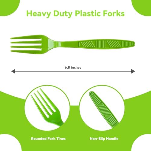 Kiwi Green Plastic Forks Heavy Duty, Disposable Party Supplies 104 PCS - Image 2
