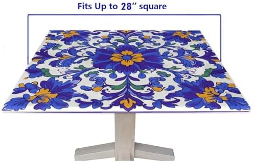 Fitted Tablecloth with Elastic, Mexican Talavera Pattern Printed on Polyester Card Table Covers, Ideal for Weddings Birthdays Events, Fit for 28" x 28" Square Tables - Image 5