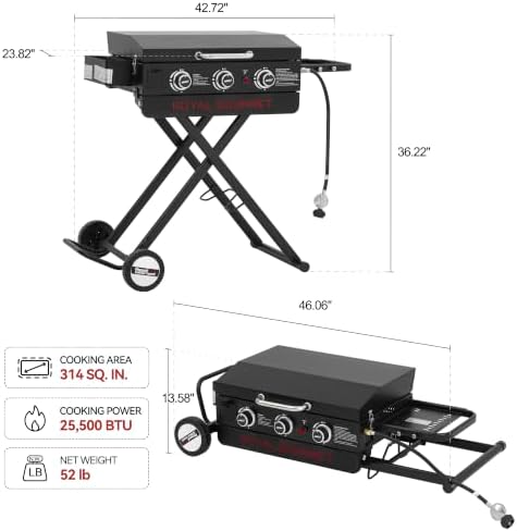 Royal Gourmet PD3001 3-Burner Propane Gas Griddle with Collapsible Stand - Image 3