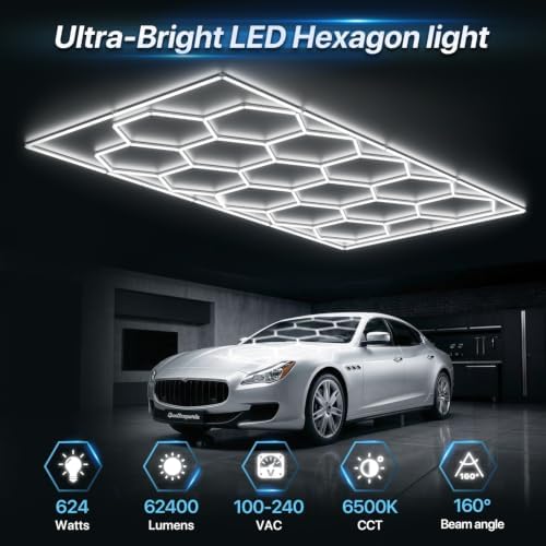 HYPERLITE Gen II Hexagon Garage Lights: 624W 62400LM 15 Grids Hexagon Led Lights, 6500K Ultra Bright Honeycomb Hex Lights, Easy Install, Durable Design for Garage, Car Detailing, Workshops, Gym - Image 2
