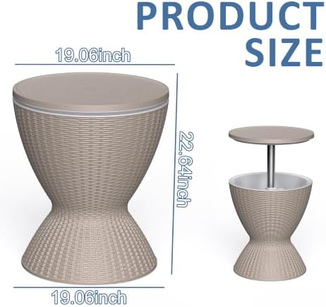 EasyUp Outdoor Cooler Bar Table – 8 Gallon Outdoor Patio Cooler Table with Drain Plug, Adjustable Height Rattan-Style Resin Cool Bar for Poolside, Deck, BBQ & Parties Classic Grey - Image 3