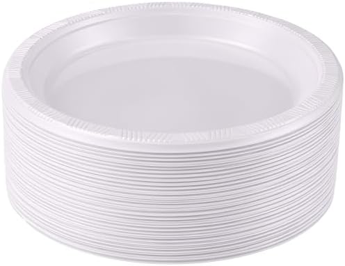Plastic Plates 9 Inch Plastic Solid Round Party Dessert Dinner Plates for Weddings Party BBQs Birthday Camping and Anniversary (50, White) by Unknown