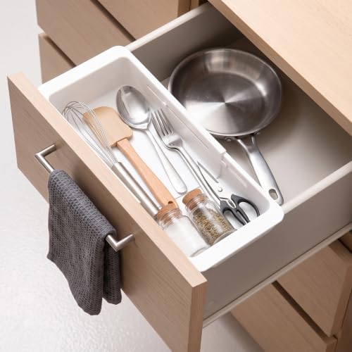 Deep Drawer Organizer, Adjustable Drawer Organizer, Suitable for Kitchens, Cosmetics, Daily Necessities, Barbecue Tools, Durable Plastic Material, Sliding Design, Convenient Storage. (Small* 2) by Unknown