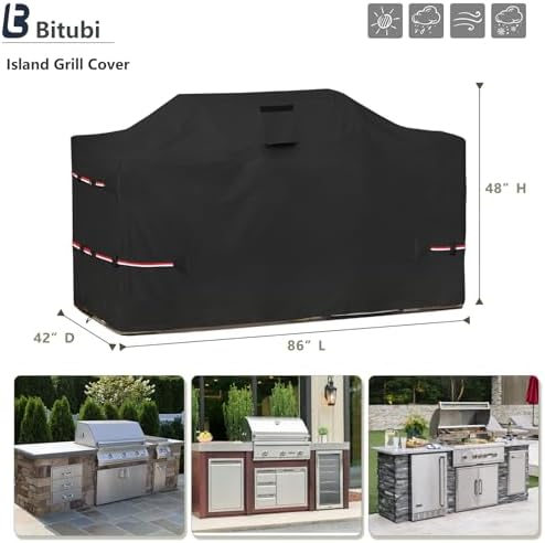 Bitubi 86 Inch Island Grill Cover - 600D Heavy Duty Waterproof All Weather Protection Extra Large Grill Cover,Black - Image 2