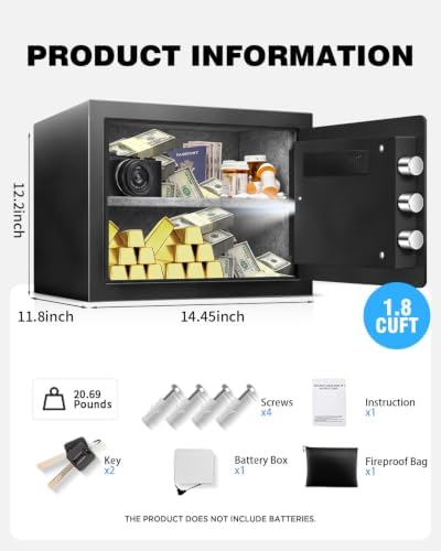 TOTOY 2.0 CuFt Steel Fireproof Safe Lock Box with Fire Proof Document Bag - Image 6