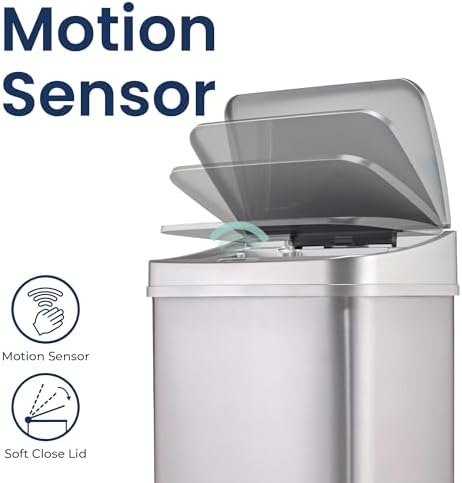 Ninestars 13 Gallon Automatic Trash Can, 50L Touchless Motion Sensor Garbage Can with Odor-Sealing Lid, Rectangular Stainless Steel, Silver Trim - Image 2