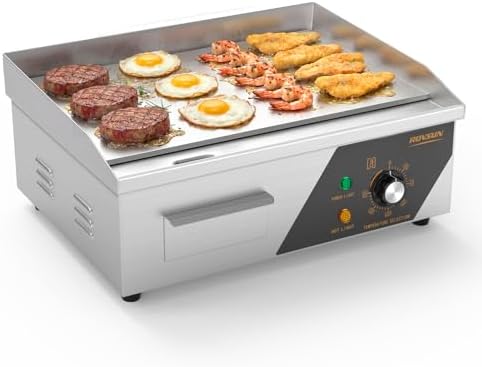 Bonnlo 18 Inch1500W Commercial Griddle with Stainless Steel Countertop, Flat Griddle, 122-572℉ Adjustable Temp Control of Electric Flat Top Grill for Cheese 、Steak and Egg, Home & Restaurant Use by Bonnlo