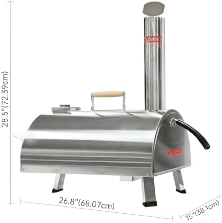 Silver Pizza Oven Outdoor 12" Semi-Automatic Rotatable Pizza Ovens Portable Stainless Steel Wood Fired Pizza Oven Pizza Maker with Built-in Thermometer Pizza Cutter Carry Bag - Image 6