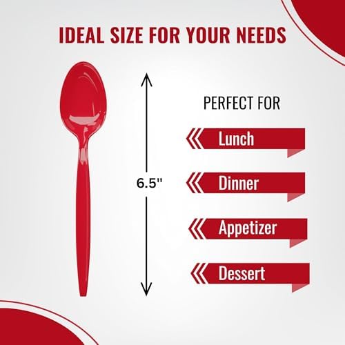 Red Plastic Spoons (24 Pieces) – Durable Disposable Cutlery Set for Christmas, Valentine's, Independence Day, Event, Birthday Party Supplies, Halloween Tableware, Perfect for Holiday, Blue Orchards - Image 3