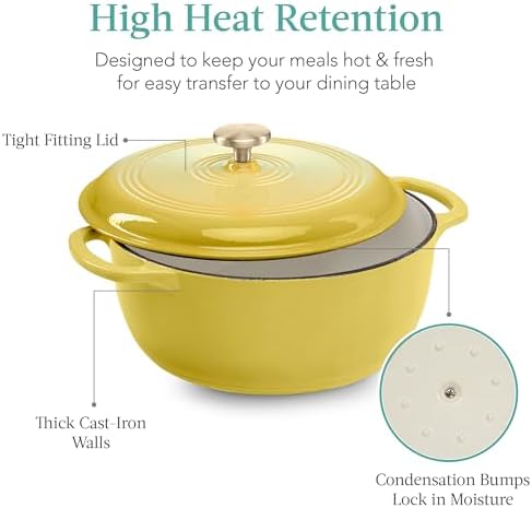 Best Choice Products 6 Quart Enamel Cast-Iron Round Dutch Oven, Family Style Heavy-Duty Pre-Seasoned Cookware for Home, Kitchen, Dining Room, Oven Safe w/Lid, Dual Handles - Lemon Meringue - Image 5