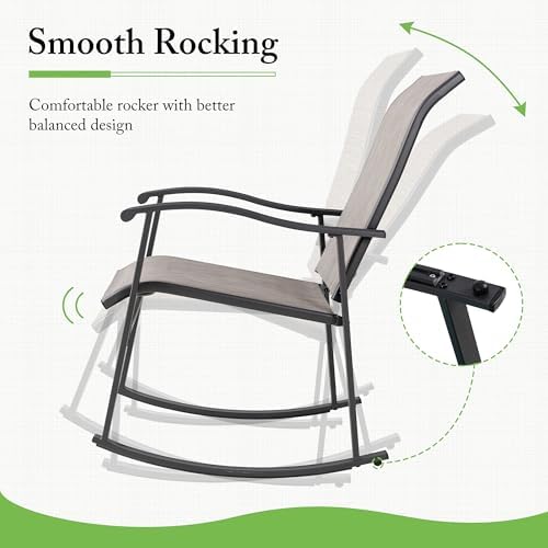 Shintenchi 3 Piece Rocking Bistro Set, Outdoor Furniture with Rocker Chairs and Glass Coffee Table Balcony, Porch Furniture for Small Space, Gray - Image 6
