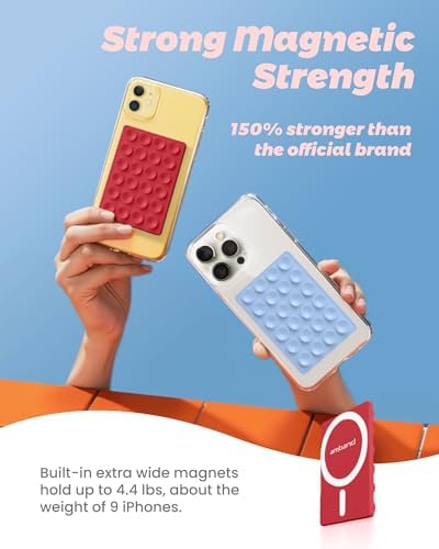 amBand Magnetic Sticky Phone Suction Grip for MagSafe, Removable for Wireless Charging, Durable Magnet Silicone Portable Mount Stand for iPhone 18 17 16 15 14 13, Hands-Free Video/Selfie, Cherry Red - Image 3