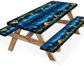 Camping Picnic Table Cover with Bench Covers, Camping Essentials, Forest Campfire Tent Flowers Outdoor Table Covers, Waterproof Windproof, Fitted Tablecloth Cover with Elastic Edge, 3 PCS, 30x60 Inch by Xguatan