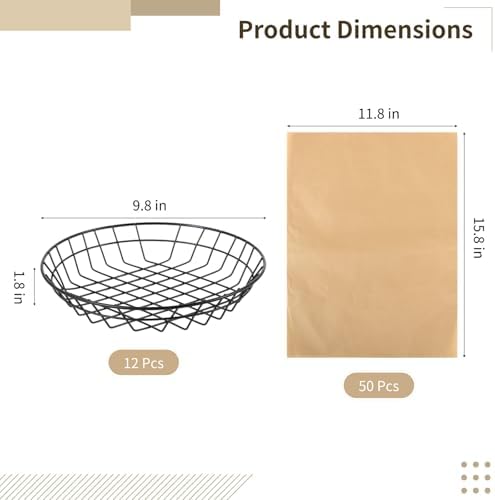12Pcs Round Wire Serving Baskets, Snack Trays w/Oil Absorbing Deli Wrapper - Image 4
