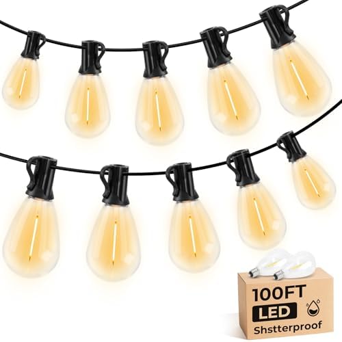 GvvooHome S11 LED Outdoor String Lights 100FT, Shatterproof & Waterproof Patio Lights with 32 Plastic Bulbs for Porch, Deck, Garden, Backyard, Balcony, 2700K Dimmable by GvvooHome