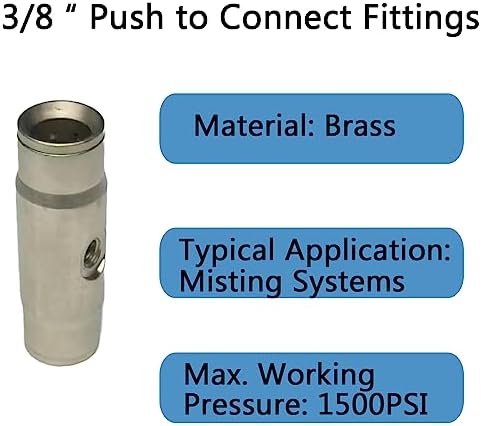 Slip Connectors for High Pressure Misting System, 3/8" Brass Misting Nozzle Connectors, Push to Connect Fittings for 3/16" Threaded Mister Nozzles 5 pcs - Image 2