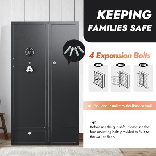 KAER 18-20 Gun Safe Gun Cabinet Large Gun Safes for Rifles and Pistols Rifle Safe for Home High Capacity Electronic Gun Cabinets for Rifles and Shotguns with Drawer,Removable Shelf - Image 6