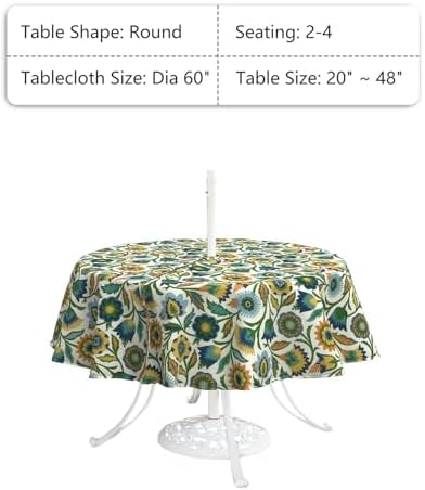 LVTXIII Round Outdoor Tablecloth with Umbrella Hole and Zipper, Water-Repellent 60 Inch Patio Table Cover for Bistro, Garden, Patio & Picnic, Fiesta Floral - Image 3