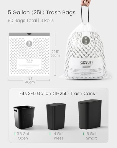 Cesun Code E Drawstring Trash Bags 90 Count, 5 Gallon / 25 Liter - Image 2