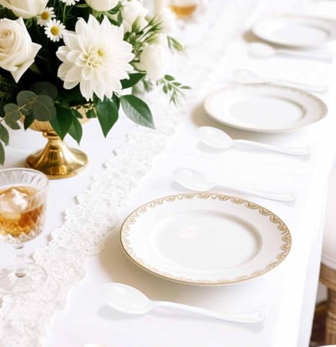 SietDESEO 25 PCS White Plastic Spoons Disposable Utensils Heavy Duty White Spoons Disposable Cutlery for Birthday Wedding Baby Shower Bridal Shower Plastic Silverware - Image 6