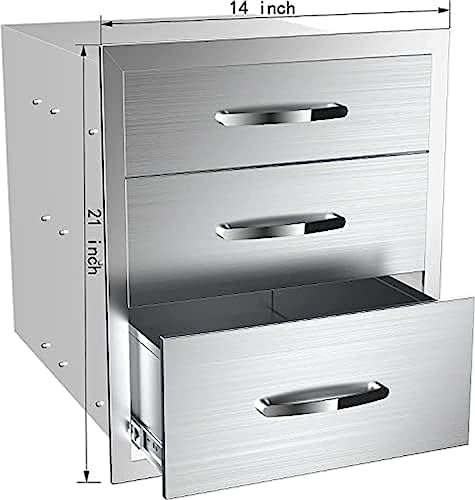 Stainless Steel Outdoor Kitchen Drawers - 3-Drawer BBQ Drawer, Built-in, Flush Mount - 14Wx23Dx21H - Image 3